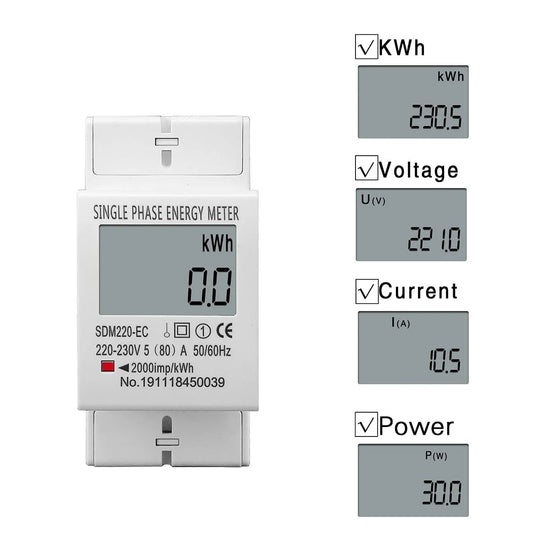 80A Din rail Single Phase Two Wire LCD Digital Display Power Consumption Energy Electric Meter kWh AC 220V 230V 50Hz/60Hz