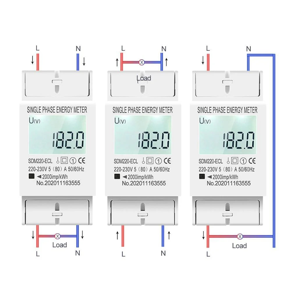 80A Din rail Single Phase Two Wire LCD Digital Display Power Consumption Energy Electric Meter kWh AC 220V 230V 50Hz/60Hz