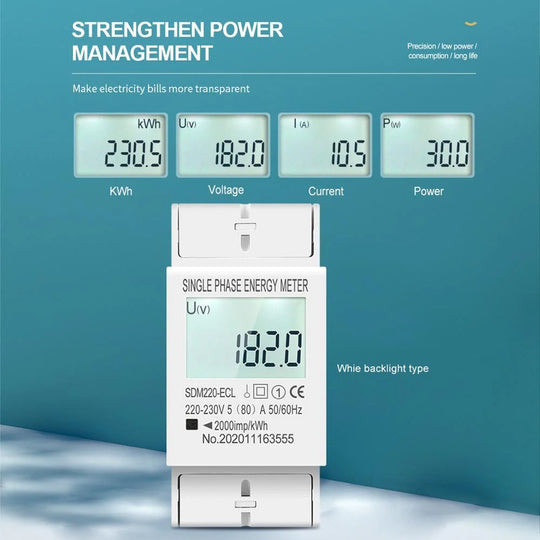 80A Din rail Single Phase Two Wire LCD Digital Display Power Consumption Energy Electric Meter kWh AC 220V 230V 50Hz/60Hz