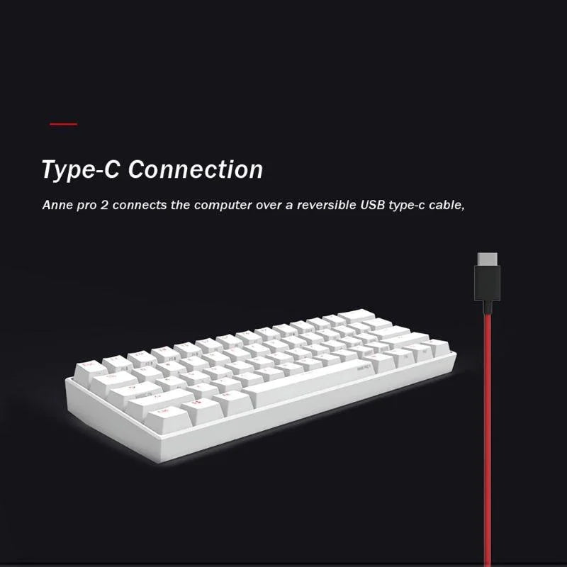 Anne Pro2 Pro 2 RGB 61 Keys Mechanical Gaming Keyboard 60% Bluetooth 4.0 Type-C Cherry and Gateron Switch