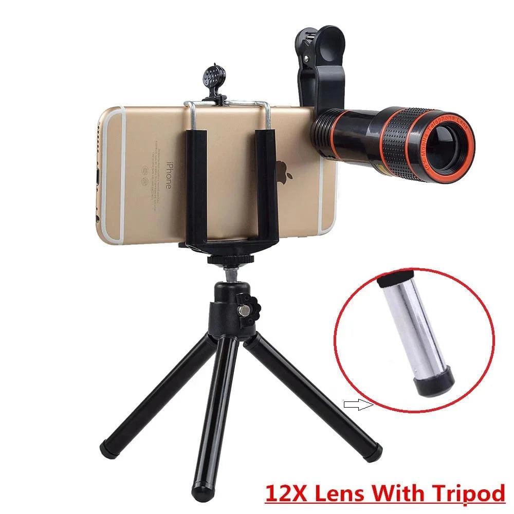 Apexel ‎apl-hs12xdg3 6-in-1 professional optical phone camera lens 12x telephoto lens fisheye/wide/macro lens for iphone 7 6/6s plus and 