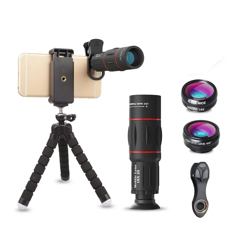 Apexel apl-t18xbzj5 phone photography kit-flexible phone tripod +remote shutter +4 in 1 lens kit-high power 18x monocular telephoto lens 