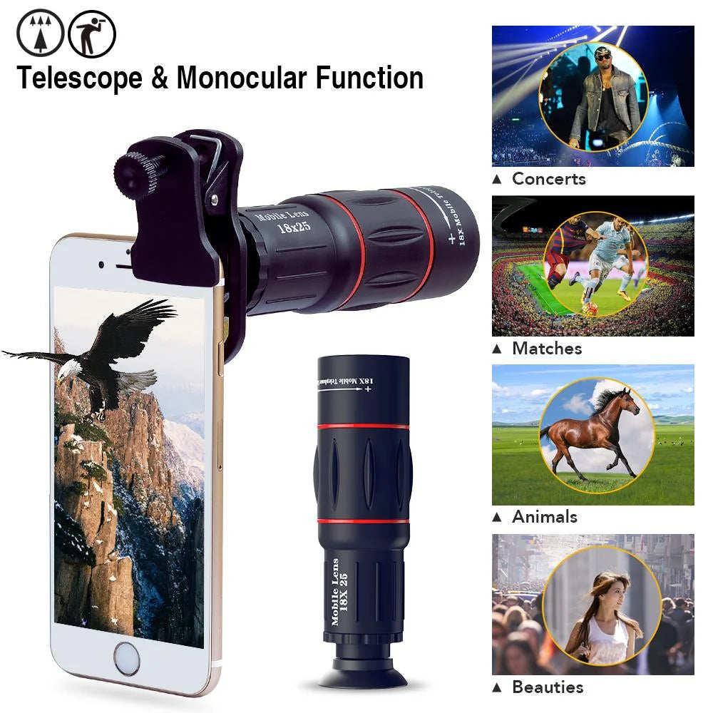 Apexel apl-t18xbzj5 phone photography kit-flexible phone tripod +remote shutter +4 in 1 lens kit-high power 18x monocular telephoto lens 