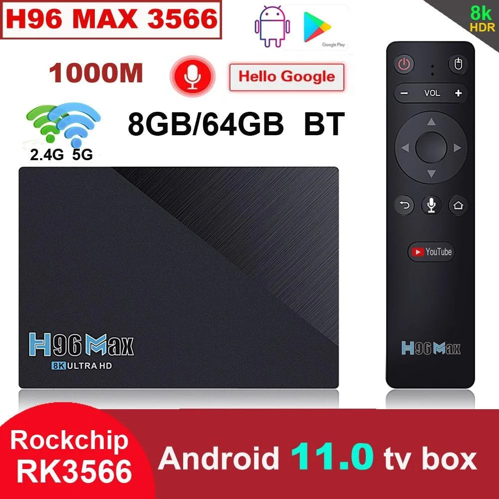 E-india h96 max rk3566 2022 8gb ram android 11 new smart tv box android 11 2.4g 5g wifi 4gb 8gb 32gb 64gb h96max 8k tv box android 11.0