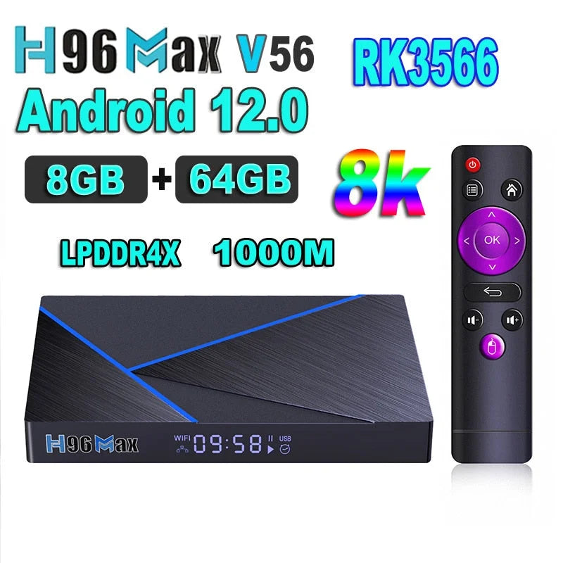 H96 max v56 android 12 tv box rockchip rk3566 8k 2.4g 5g wifi bt5.0 h.265 global media player tv box - ₹9,499