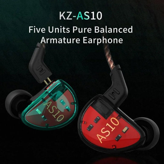 KZ AS10 Headphones 5BA Balanced Armature Driver HIFI Bass Earphones In Ear Monitor Sport Headset Noise Cancelling Earbuds