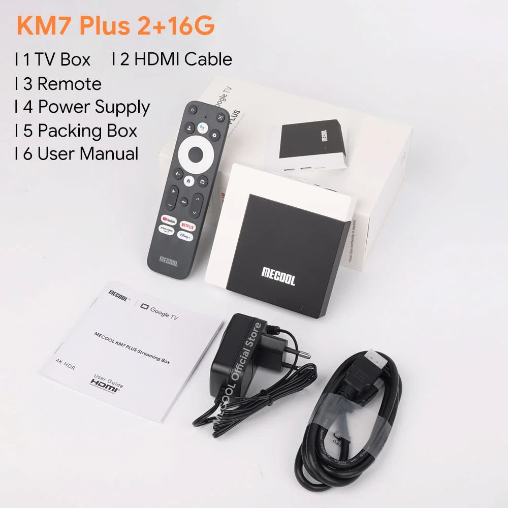 Mecool km7 plus tv box android 11 netflix 4k google tv 2gb ddr4 16gb rom 100m lan internet s905y4 home media player set top box - ₹7,999