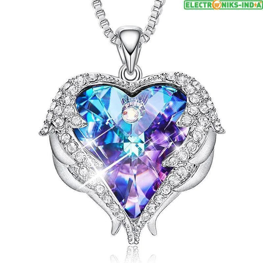 Navatulya® swarovski necklace women silver color embellished with crystals from angel wings heart pendant - on sale