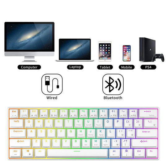 Rk61 royal kludge dual mode bluetooth 3.0&usb rgb backlit mechanical keyboard ultra-compact 61 key - ₹41.69