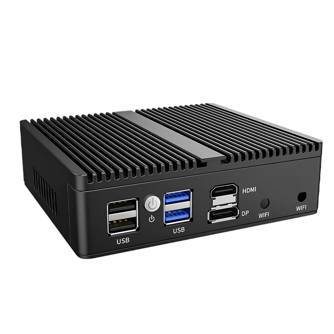 Skullsaints onyx: intel 11th gen n5105 fanless mini industrial pc with 4x 2.5g intel i226 i225 lan ddr4 nvme soft router firewall hdmi2.0 13