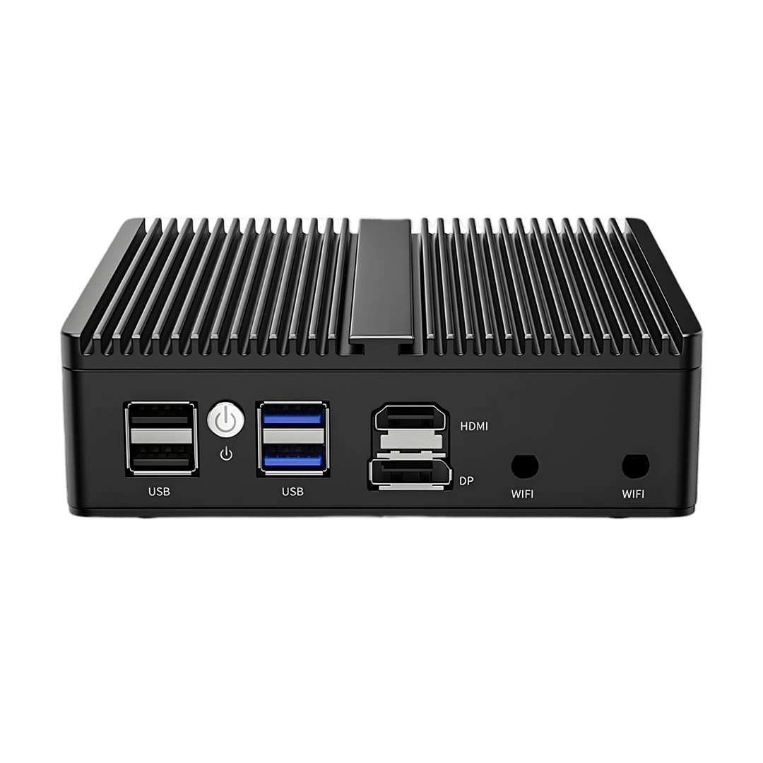 Skullsaints onyx: intel 11th gen n5105 fanless mini industrial pc with 4x 2.5g intel i226 i225 lan ddr4 nvme soft router firewall hdmi2.0 13