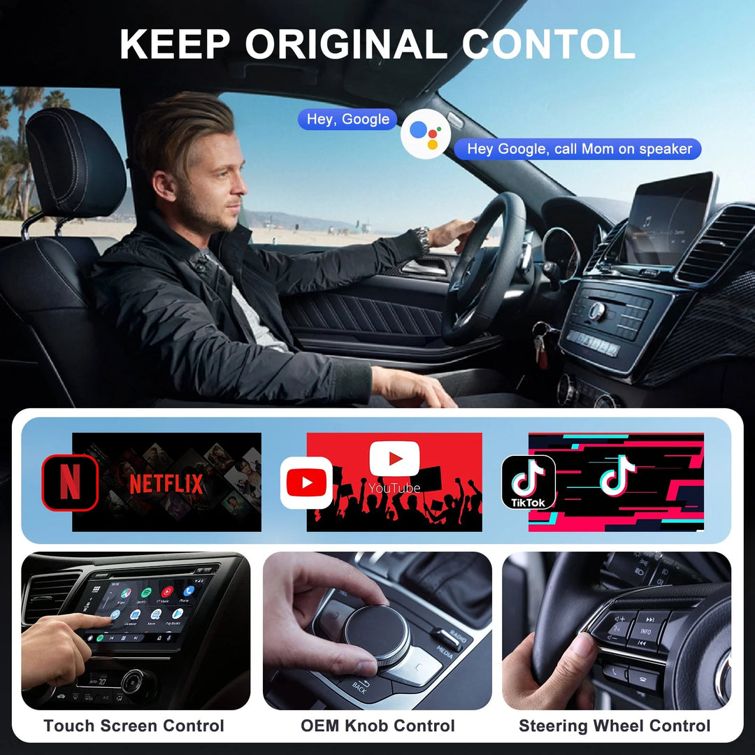 Techadro wireless android auto adapter with youtube netflix - upgrade factory wired to wireless android auto wifi bluetooth dongle