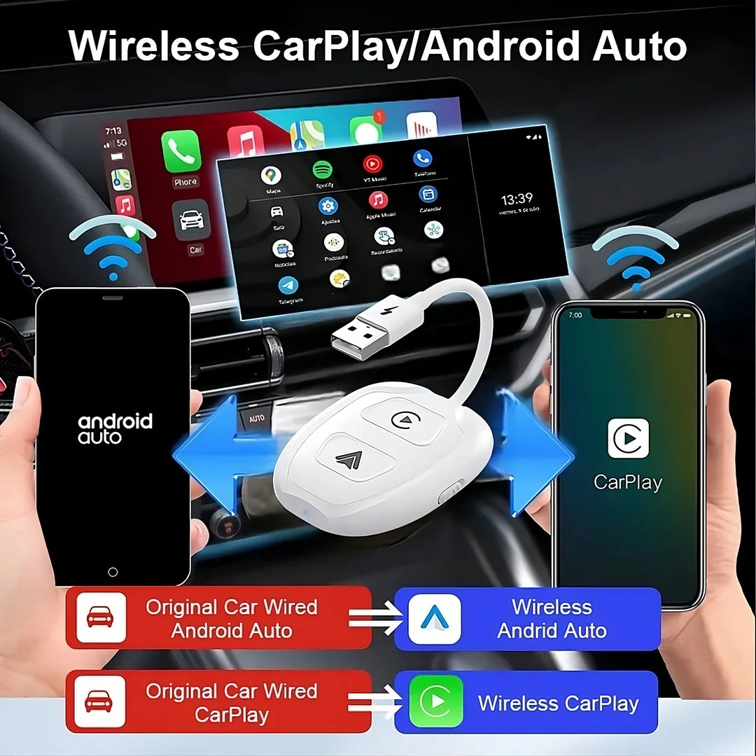 Techadro 2 - in - 1 wireless apple carplay / android auto adapter a 5.8 ghz dongle wired to conversion with usb a/usb c compatibility