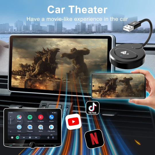 Techadro wireless android auto adapter with youtube netflix - upgrade factory wired to wireless android auto wifi bluetooth dongle