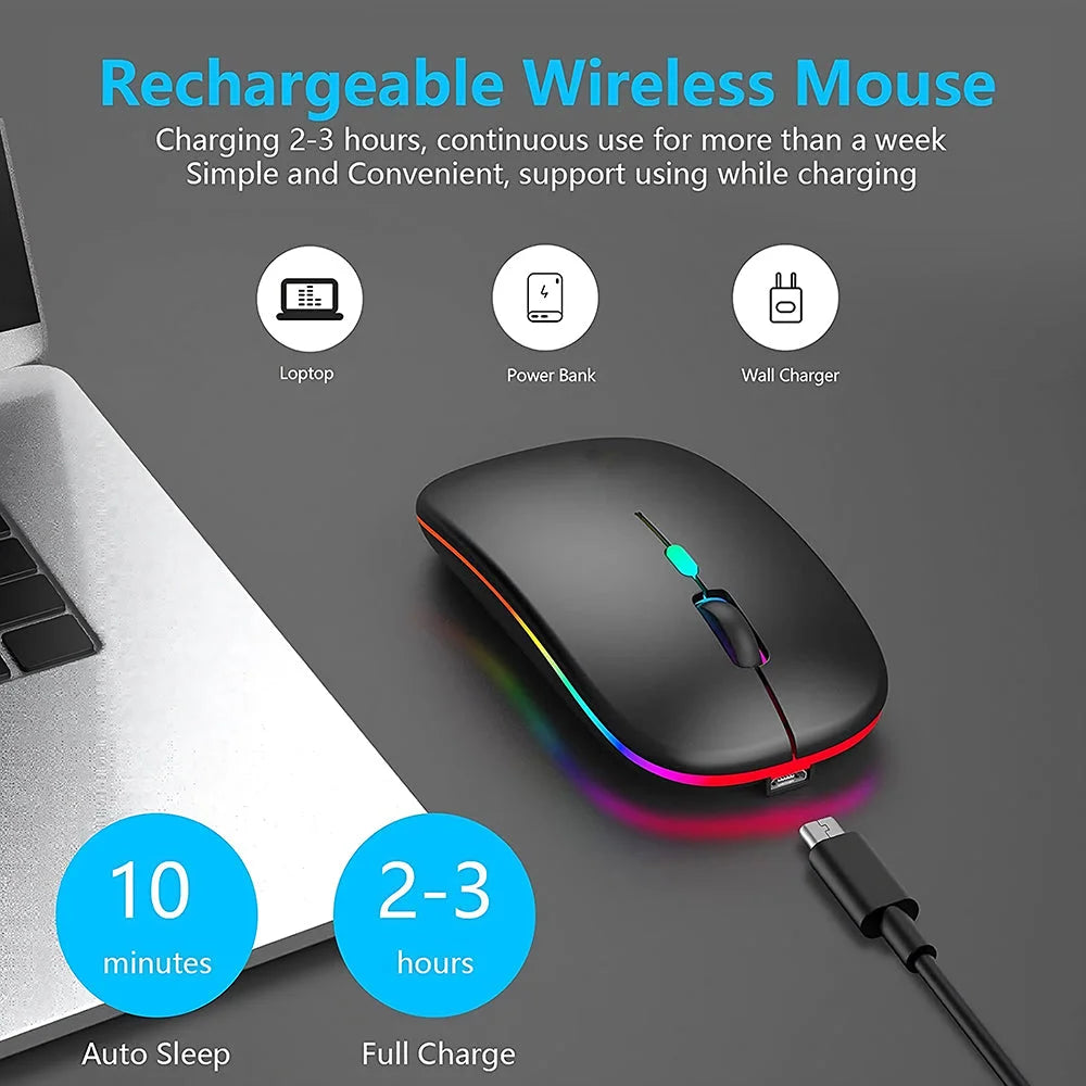 Wireless bluetooth mouse for laptop rechargeable mouse 2.4g usb optical wireless mouse led slim dual mode(bluetooth 5.0 and 2.4g) wireless