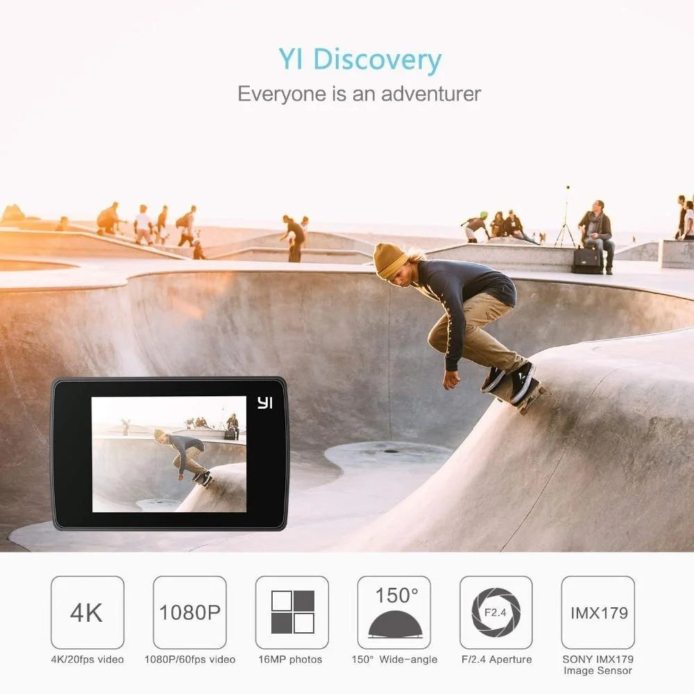 Yi discovery action camera 4k 20fps sports cam 8mp 16mp with 2.0 touchscreen built-in wi-fi 150 degree ultra wide angle - on sale